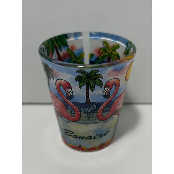 Bonaire Shot Glass Flamingo Palm Tree Beach 2 1/4" tall Liquor - Picture 1 of 3